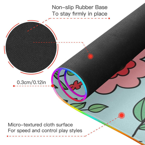 Flowers Leaves Wireless Charging Mouse Pad for Mobile Phone Extra Large Gaming Mousepad with 13 Lighting Modes Keyboard Mat for Gaming MacBook PC Laptop Desk Home Office