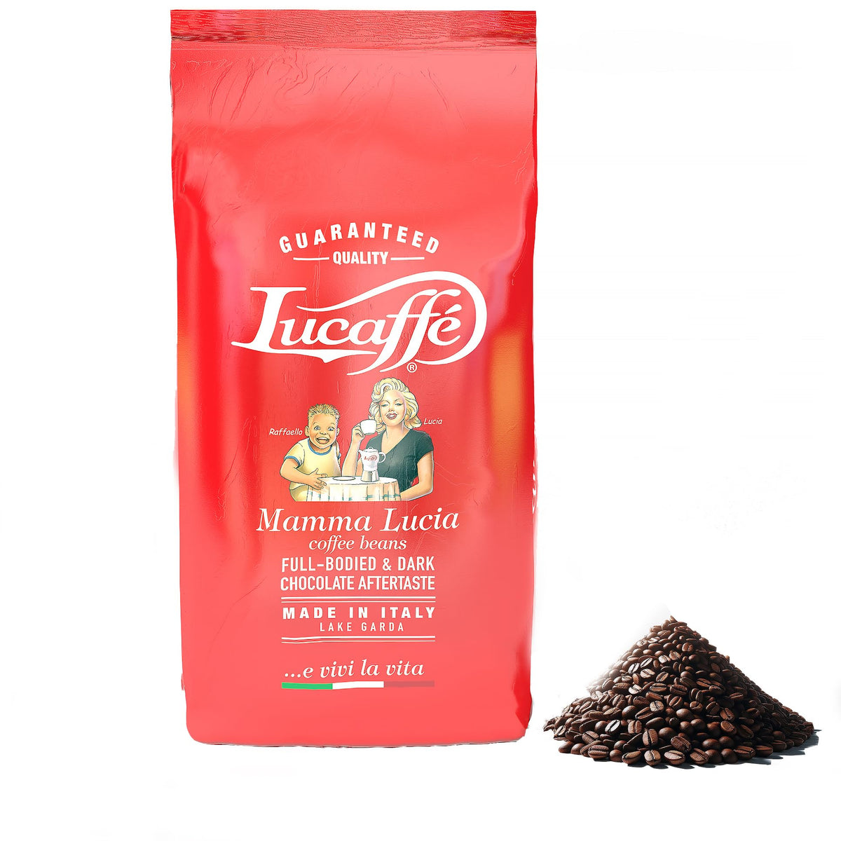 LUCAFFÈ MAMMA LUCIA, coffee beans, 1 kg bag, Robusta and Arabica coffee blend, sweet taste coffee beans, intense aroma, thick cream, high caffeine level