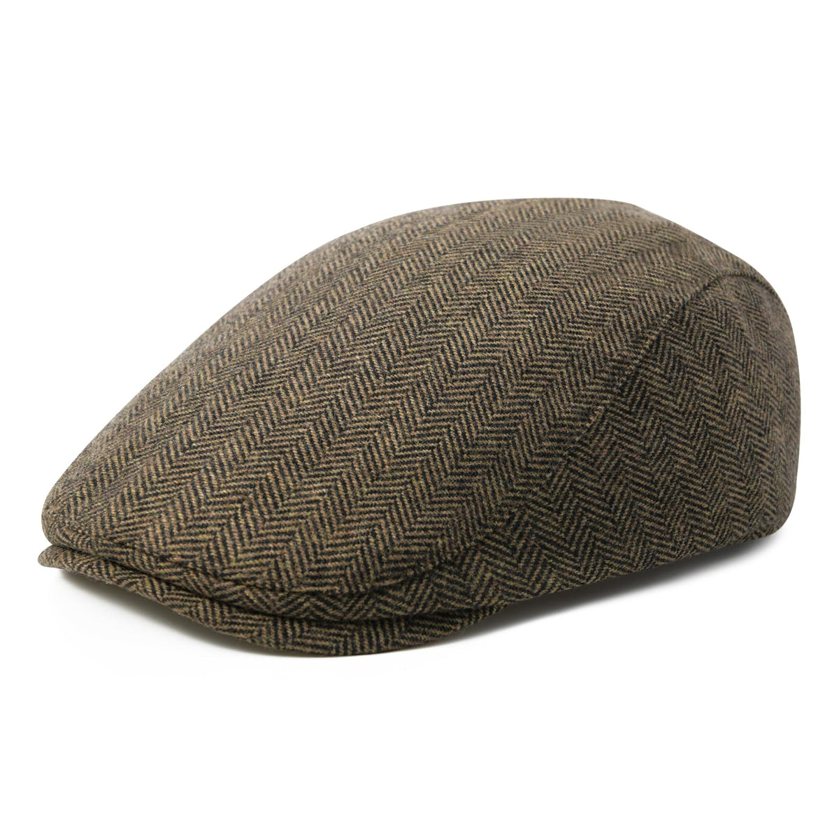 FEINION Men Wool Blend Flat Cap Tweed Newsboy Ivy Hat (Herringbone Khaki)
