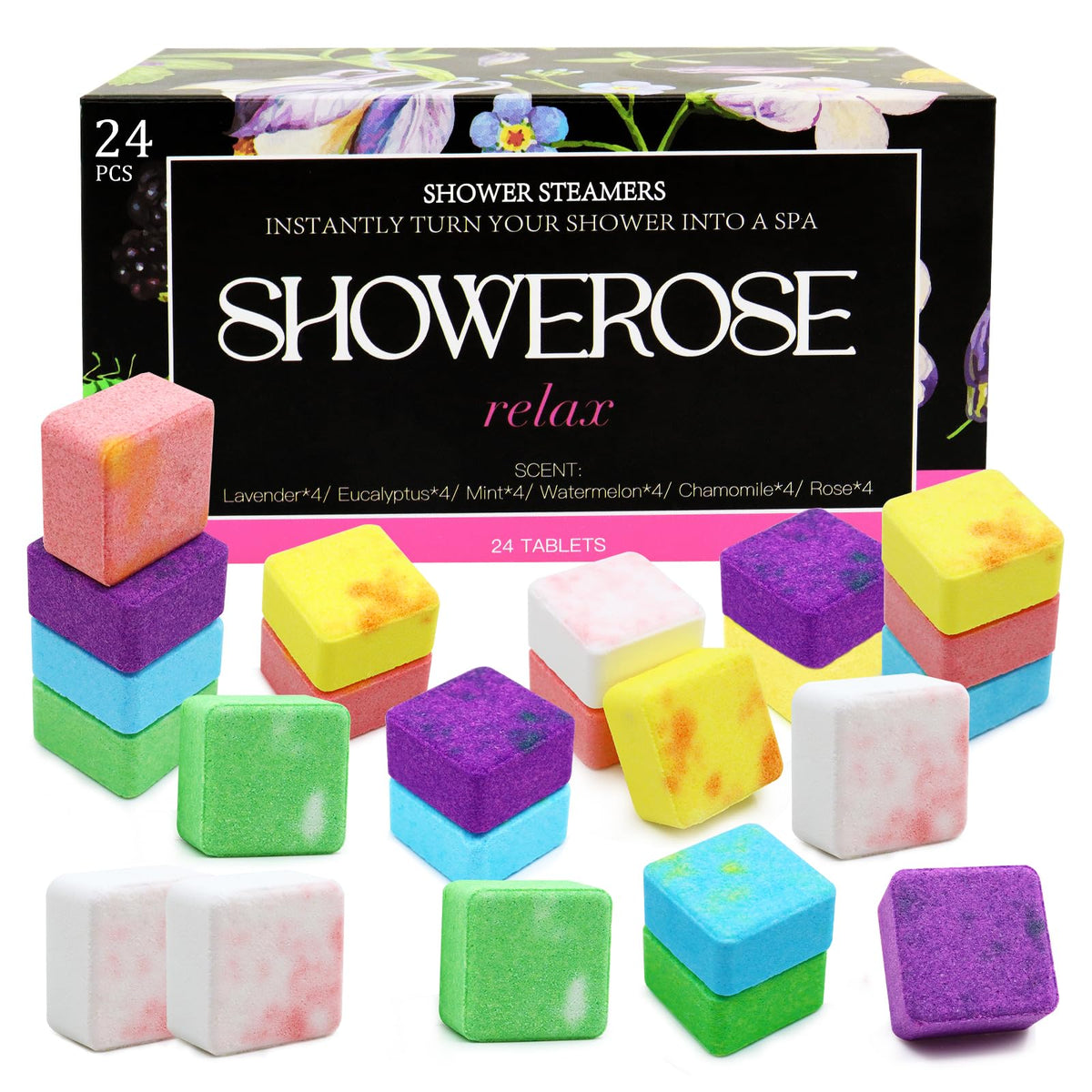 SHOWEROSE Shower Steamers, 24 Packs Shower Steamers Aromatherapy with Natural Essential Oils, Self Care & Relaxation, Stocking Stuffers for Women, Mother's Day Gifts for Women