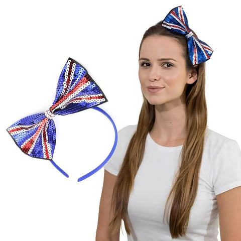 Basic Sense Union Jack Headband, Union Jack UK flag Sequin Bow Alice Hair Band for Women Girls