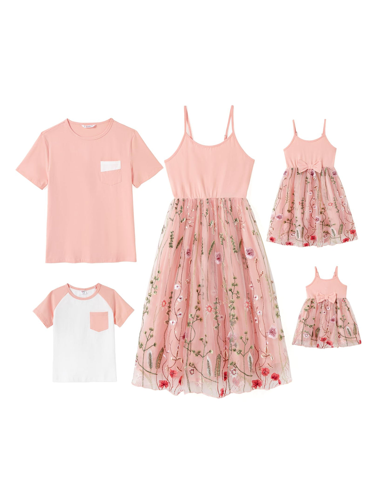 PATPAT Family Matching Outfit Mommy and Me Floral Sleeveless Spaghetti Strap Dress Swing Sheer Mesh Pink Dresses Girls 4-5Y