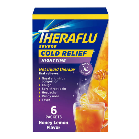 Theraflu Nighttime Severe Cold Relief Honey Lemon Flavor Powder - 6 Ct