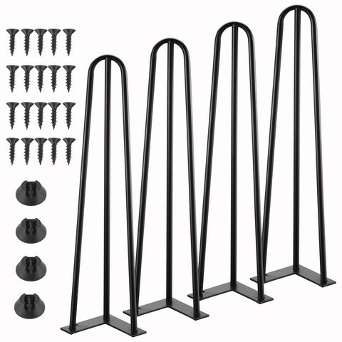Knpwer 4 Pcs Hairpin Table Legs,72 cm Hairpin Metal Table Leg,Heavy Duty Solid Steel 3 Rod Table Legs,DIY Metal Table Legs Black,Multiple Sizes,for Cabinet Bench Chair Coffee Table Desk (35 cm, Black)