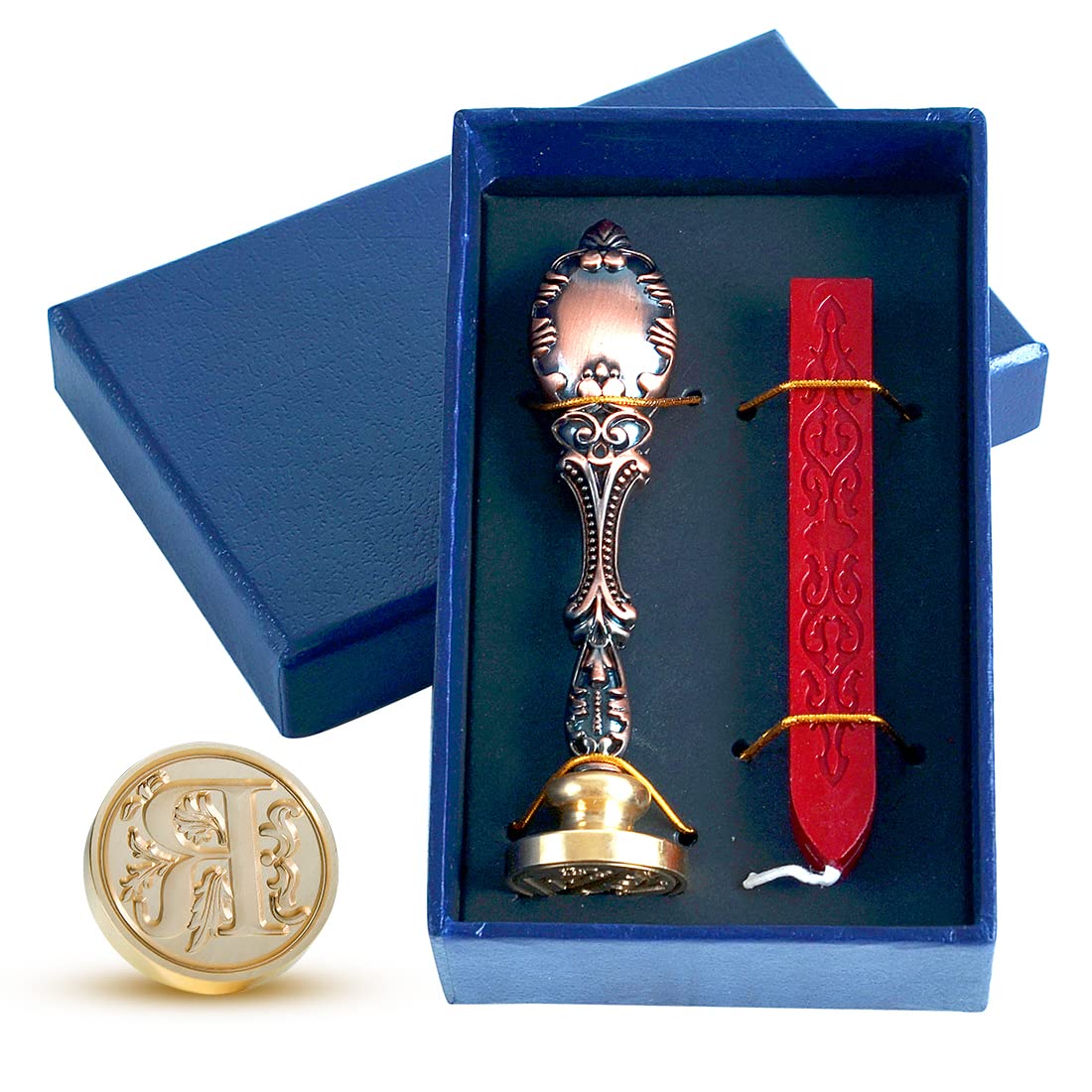 Stamp Seal Sealing Wax kit, Retro Wax Stick + Classic Vintage Seal Wax Stamp Letter R - in Gift Box