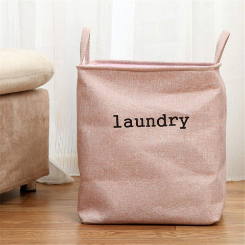 XJZM Large Waterproof Coated Hamper, Hemp Cotton Fabric Folding Laundry Basket, Waterproof Laundry Basket, Toy Bucket (pink,43 * 41 * 33cm)