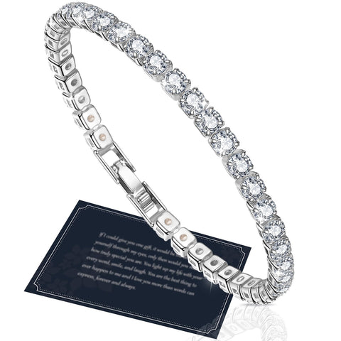 Tennis Bracelet,Women Bracelet,Silver Bracelet,Crystal Bracelet,5A Cubic Zircon Bracelet,Bracelet for Women,Silver-plated Bracelet,Silver Women Bracelet,Friend Bracelet,Gifts for Women,19cm,Silver