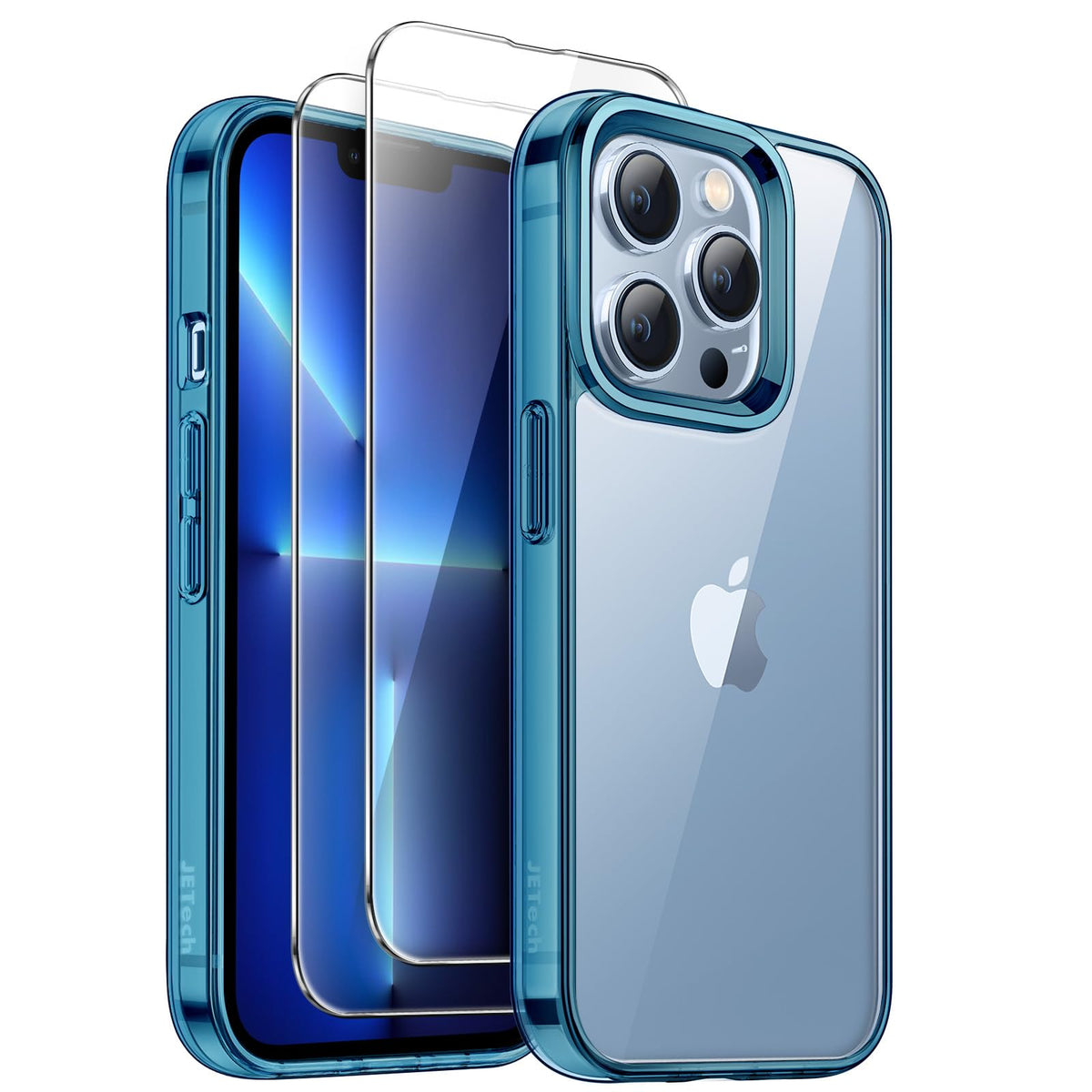 JETech 2 in 1 Case for iPhone 13 Pro Max 6.7-Inch, with 2-Pack Screen Protector, Non-Yellowing Shockproof Bumper Phone Cover, Full Coverage Tempered Glass Film (Navy)