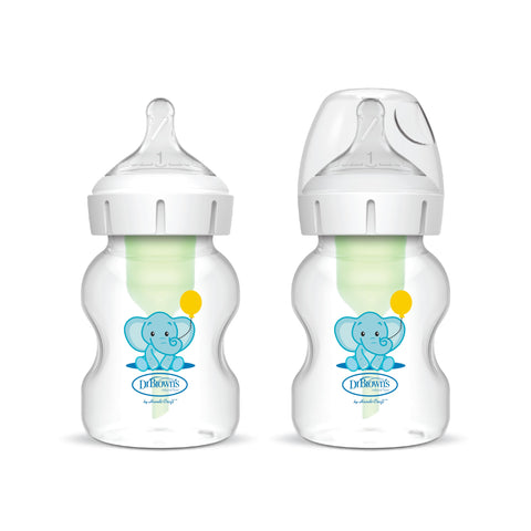 Dr. BrownÃƒÆ’Ã‚Â¢ÃƒÂ¢Ã¢â‚¬Å¡Ã‚Â¬ÃƒÂ¢Ã¢â‚¬Å¾Ã‚Â¢s Natural FlowÃƒÆ’Ã¢â‚¬Å¡Ãƒâ€šÃ‚Â® Anti-Colic Options+ÃƒÆ’Ã‚Â¢ÃƒÂ¢Ã¢â€šÂ¬Ã…Â¾Ãƒâ€šÃ‚Â¢ Wide-Neck Baby Bottle, 5oz/150ml, with Level 1 Teats, 2-Pack, Elephant
