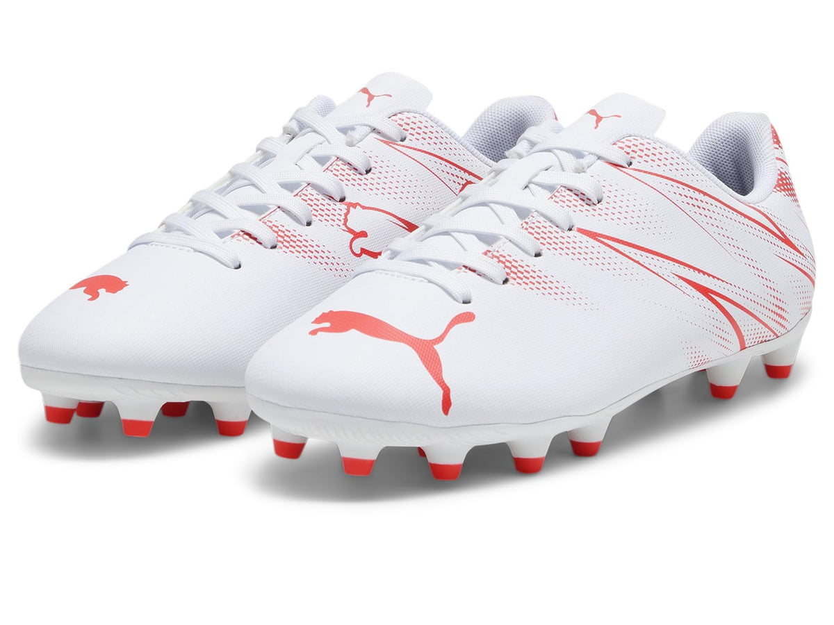 PUMA Attacanto Firm, Artificial Ground Soccer Cleats Sneaker, White-Fire Orchid, 13 US Unisex Big Kid