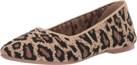 Skechers womens Cleo - Claw-some Leopard Print Engineered Knit Skimmer Ballet Flat, Natural, 5 US