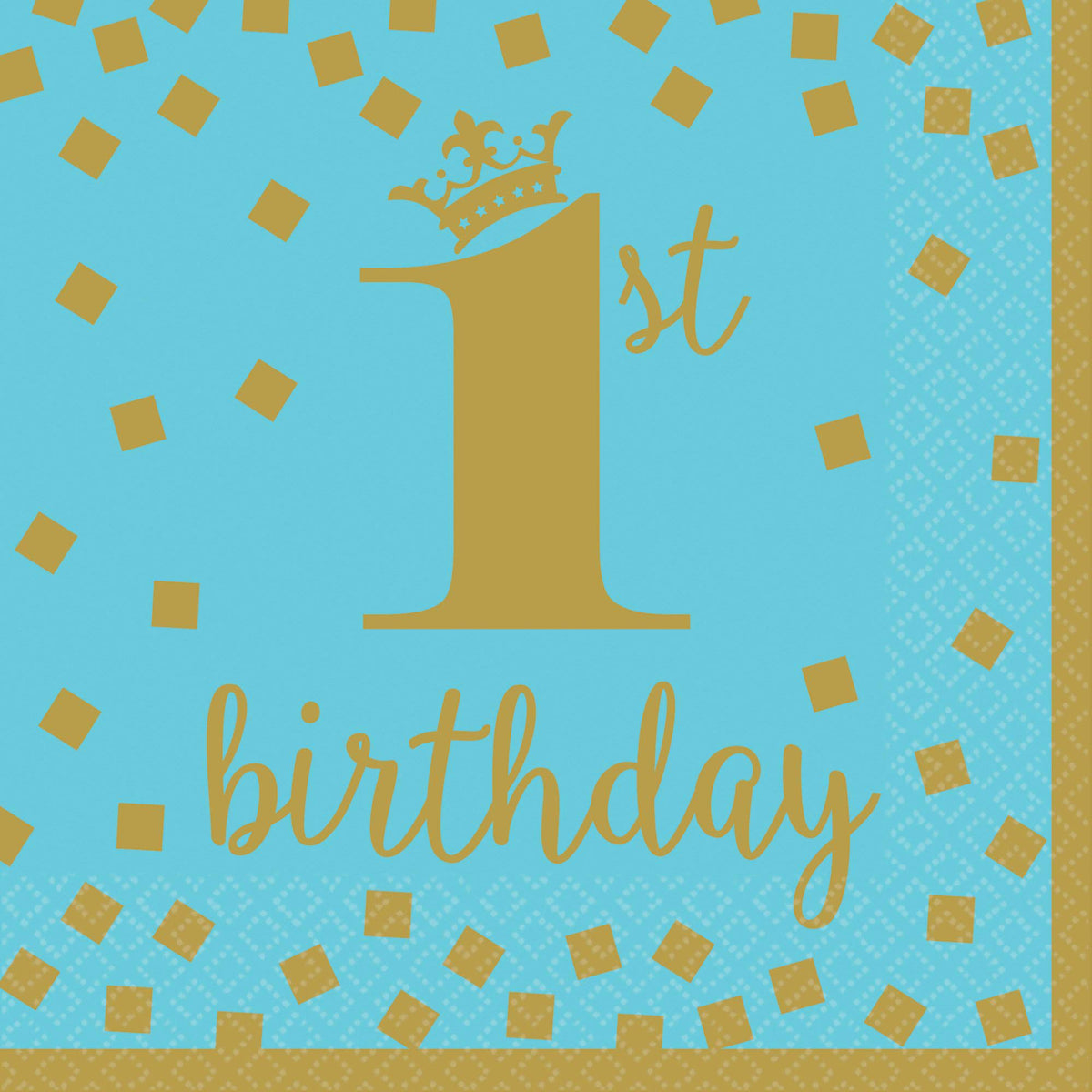 Blue 1st Birthday Boy Luncheon Paper Napkins - 6.5" x 6.5" (Pack Of 16), Soft & Absorbent, Premium Quality & Adorable Design - Ideal For First Birthday Celebration Decor & Tableware