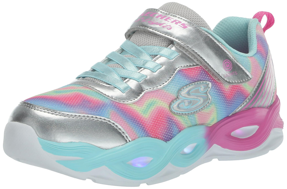 Skechers Kids Twisty Glow-Sorbet Swirl Sneaker, Silver/Multi, 2.5 US Unisex Little Kid