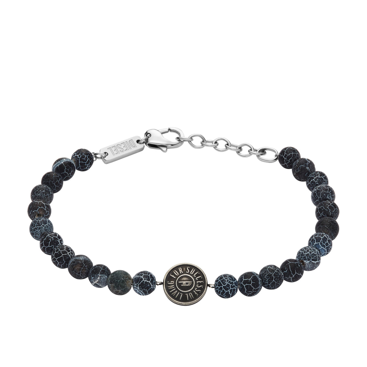 Diesel Men's Stainless Steel and Black Agate Beaded Bracelet (Model: DX1464040)