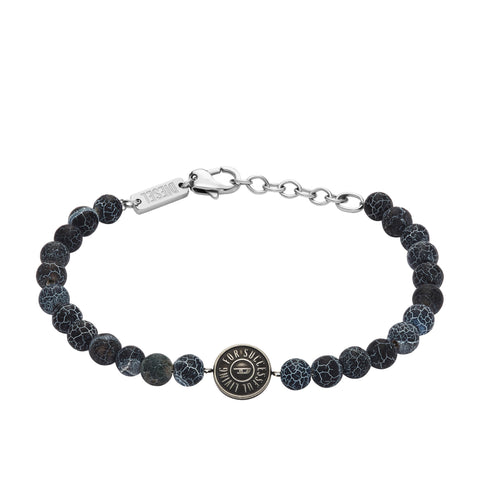 Diesel Men's Stainless Steel and Black Agate Beaded Bracelet (Model: DX1464040)