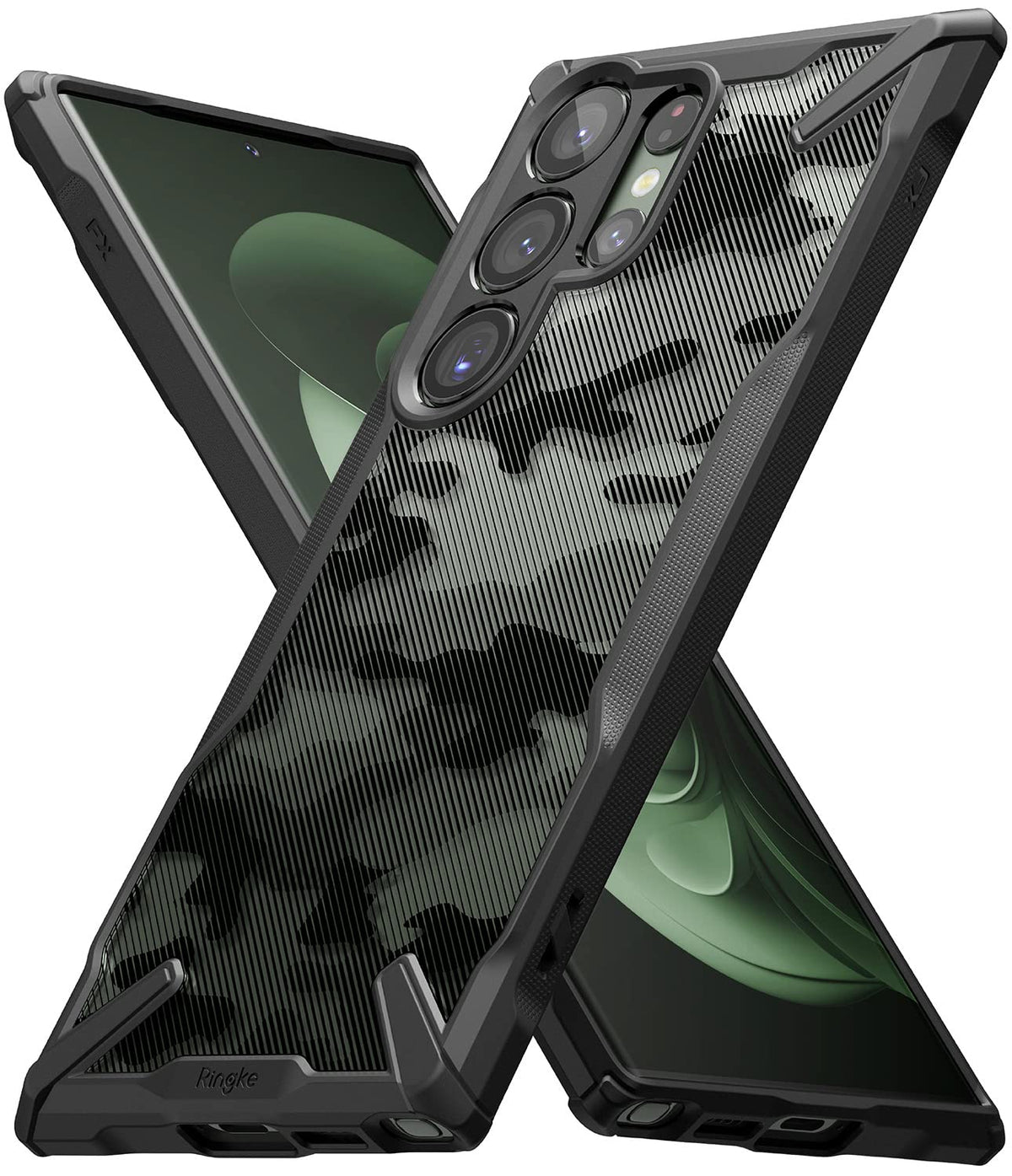 Ringke Fusion-X Compatible with Samsung Galaxy S23 Ultra Case, [Heavy Duty Protection] Camouflage Design Rugged Shockproof Anti-Scratch Advanced Protective Bumper Phone Cover - Camo Black