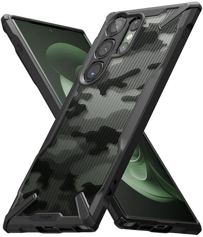 Ringke Fusion-X Compatible with Samsung Galaxy S23 Ultra Case, [Heavy Duty Protection] Camouflage Design Rugged Shockproof Anti-Scratch Advanced Protective Bumper Phone Cover - Camo Black