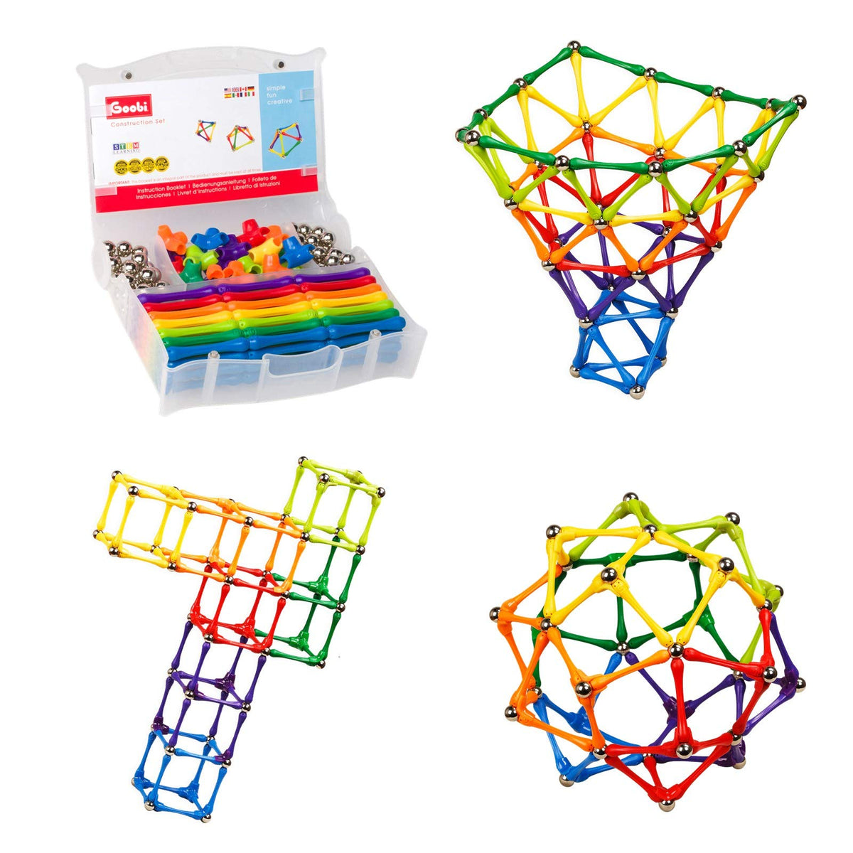 Goobi 180 Piece Magnetic Building Sticks Blocks Tiles Toy Magnet 3D Construction Set STEM Educational Toys for 3 4 5 6 7 8 Year Old Kids Boys Girls Adults with Storage Box and Instruction Guide