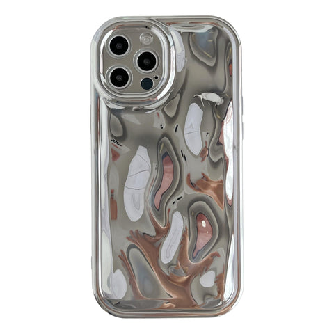Caseative for iPhone 12 Pro Max Case, Water Ripple Wave Meteorite Bubble Pattern Chrome Plating Soft Compatible with iPhone Case (Silver,iPhone 12 Pro Max)