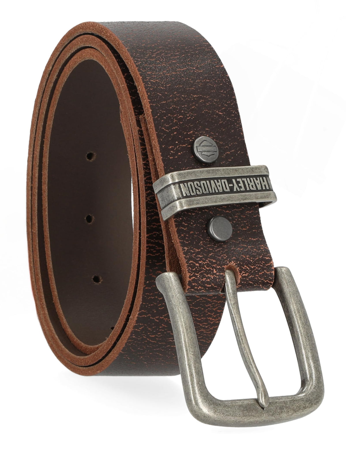 Harley-Davidson mens MenÃ¢â‚¬â„¢s 38mm Leather Belt, Brown (Engraved), Medium (34-36)