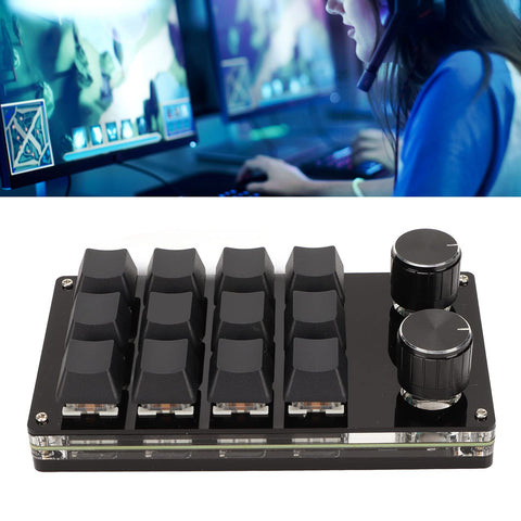 VBESTLIFE One Handed Macro Mechanical Keyboard, 12Keys USB Programmable Keyboard with 2 Knob, RGB Multifunctional Mechanical Gaming Keypad, Blue Switch