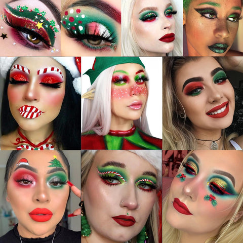 Afflano Green Eyeshadow Palette St Patricks Day Makeup, Multichrome Red Green Eyeshadow Palette Highly Pigmented, Yellow Forest Green Glitter Eye Shadow White Black Green Blue Grinch Makeup