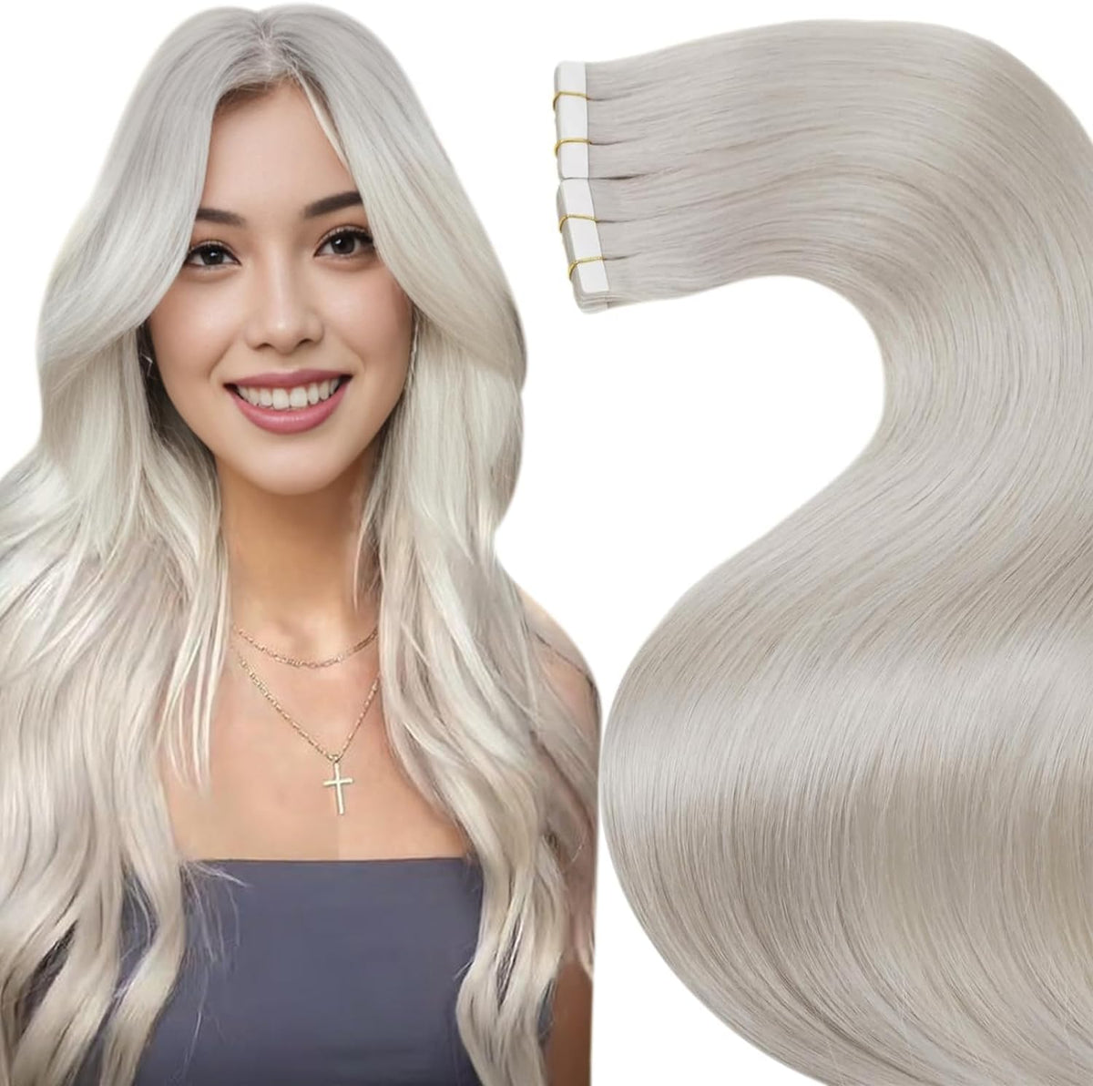 LaaVoo Hair Extensions Tape in Blonde Human Hair Tape in Extensions Real Human Hair Tape in Hair Extensions Human Hair White Blonde 12inch 30g 20pcs