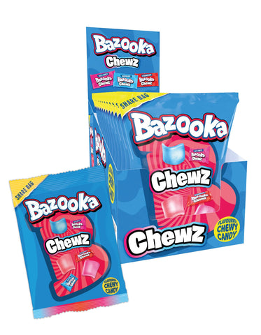 Bazooka Chews Sharing Bag, Case of 12 x 120g Bags of Tutti Fruiti, Raspberry and Strawberry Flavoured Chew Bites