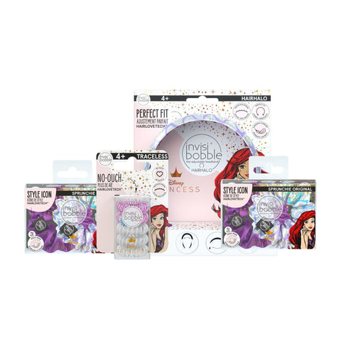 invisibobble Disney Princess Ariel 10-PIece Gift Set - Spiral Hair Tie, HairHalo Headband, Sprunchie Hair Accessories for Girls