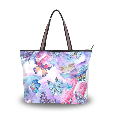 Mnrsuu Womens Tote Handbags Butterflies Colorful Butterfly Tote Bag with Zipper Ladies Tote Shoulder bag Shopping Bag Casual Beach Bag Work Bag