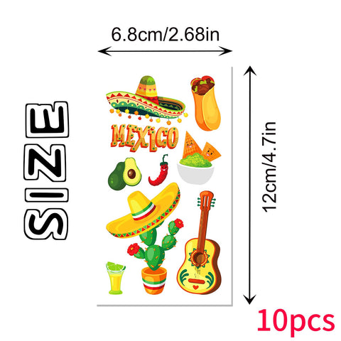 HOXIETA Cinco de Mayo Temporary Tattoos - 100pcs Mexico Deisgn Tattoos Stickers Happy Cinco de Mayo Fake Tattoos Stickers Decal for Mexican Themed Party Face Body Tattoo Decorations 10sheets