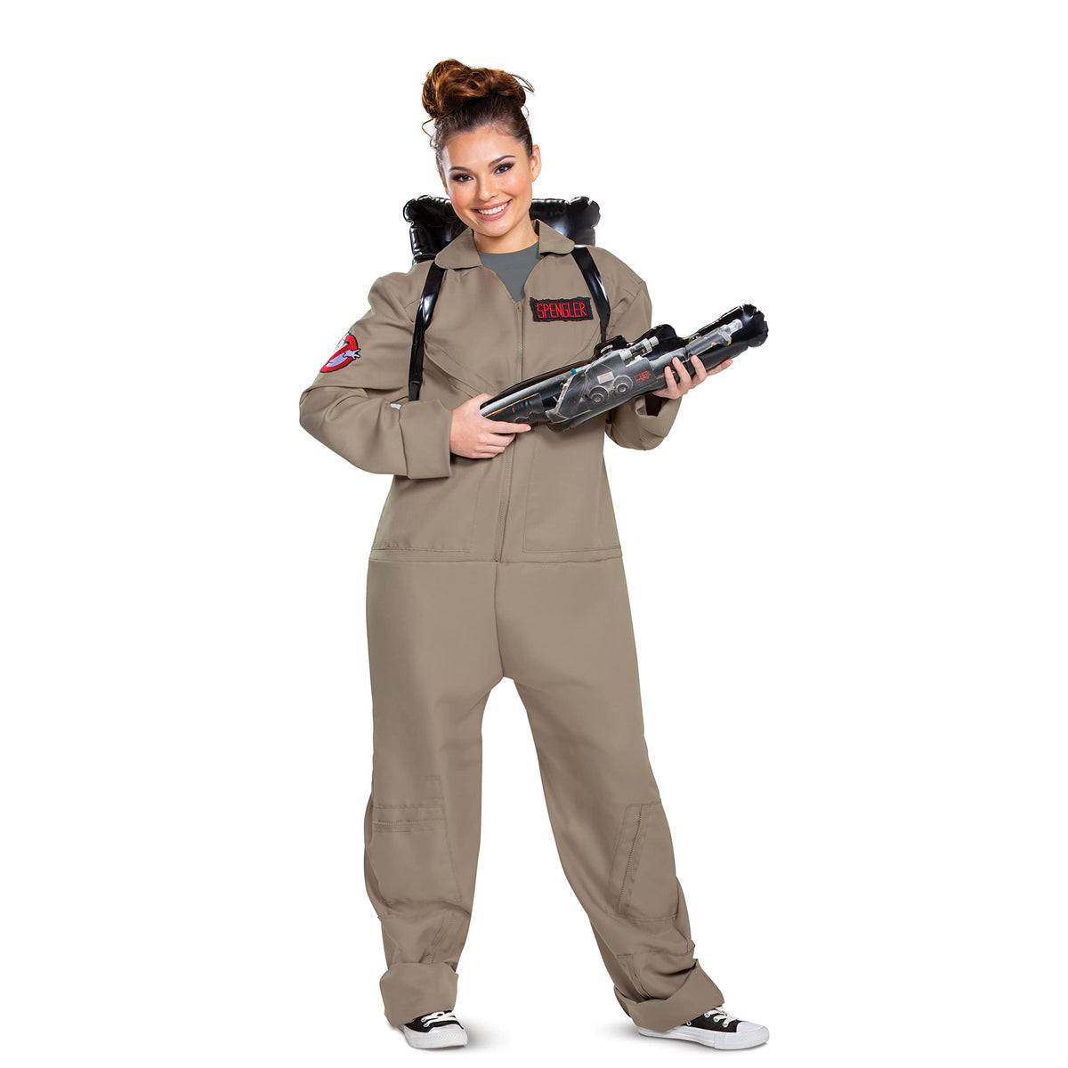 flower205 Adult Deluxe, Official Ghostbusters Afterlife Movie Costume Jumpsuit with Inflatable Proton Pack, Multicolored, Large (42-46)