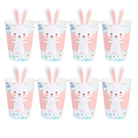 PRETYZOOM Cartoon Paper Cups 1 Set 8pcs Rabbit Paper Plate Easter Bundle Easter Tableware Kit Easter Paper Tableware Bunny Paper Paper Tableware Decorate Child Modeling