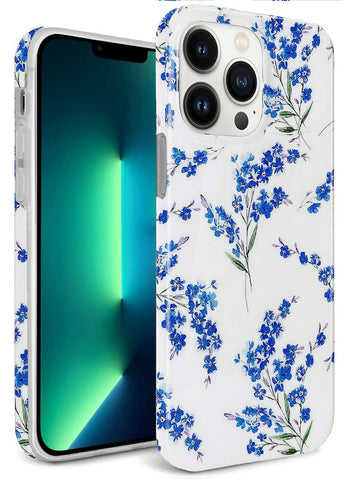 J.west Floral iPhone 13 Pro Max Case, Soft TPU Design, Shockproof Bumper for Women & Girls - 6.7" Blue
