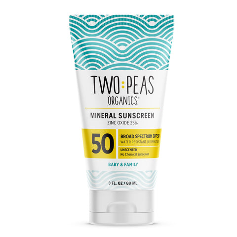 Two Peas Organics - All Natural Organic SPF 50 Sunscreen Lotion - Coral Reef Safe - Baby, Kid & Family Friendly - Chemical Free Mineral Based Formula - Waterproof & Unscented (1)