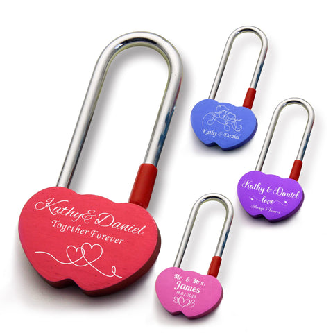 Personalised Lock Engraved Padlock Love Locks for Her Him Girls Couples Lover Custom Gift Birthday Anniversary Wedding Trip Travel Valentines Day in Double Heart Shape(Red Design1)
