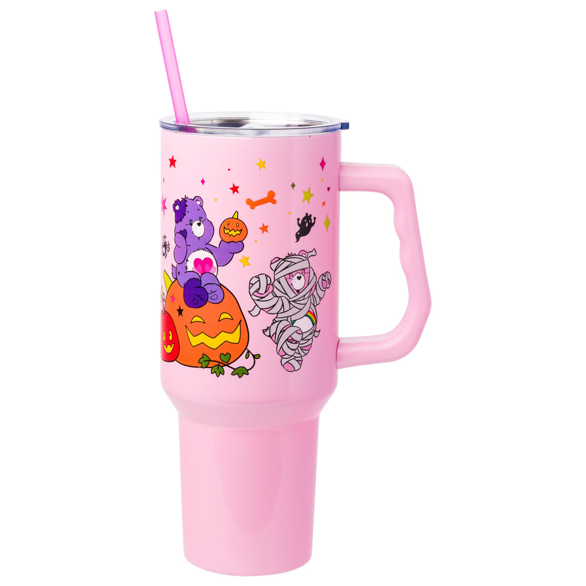 Silver Buffalo Care Bears Halloween Stainless Steel Tumbler with Handle Featuring Harmony, Cheer, Share, and Trick-or-Sweet Bear, Fits in Standard Cup Holder, 40 Ounces