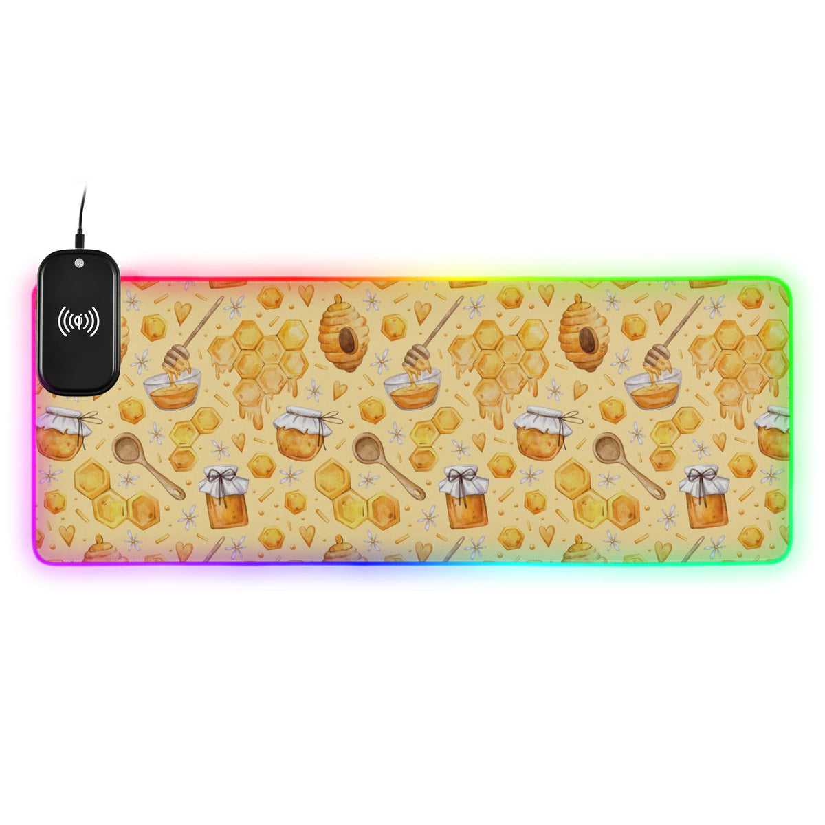 Honey Bee Wireless Charging Mouse Pad for Mobile Phone Extra Large Gaming Mousepad with 13 Lighting Modes Mouse Mat for Gaming MacBook PC Laptop Desk Home Office