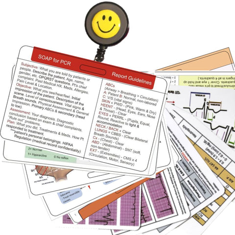 EMT/EMS/Paramedics/EMS Student Badge ID 15 Card Set. Complete Assessment/Report/Reference Pocket Card/EKG/CPR/BLS/ACLS/Neuro/Burn,V/S,Pediatric/Stroke (15 Cards).