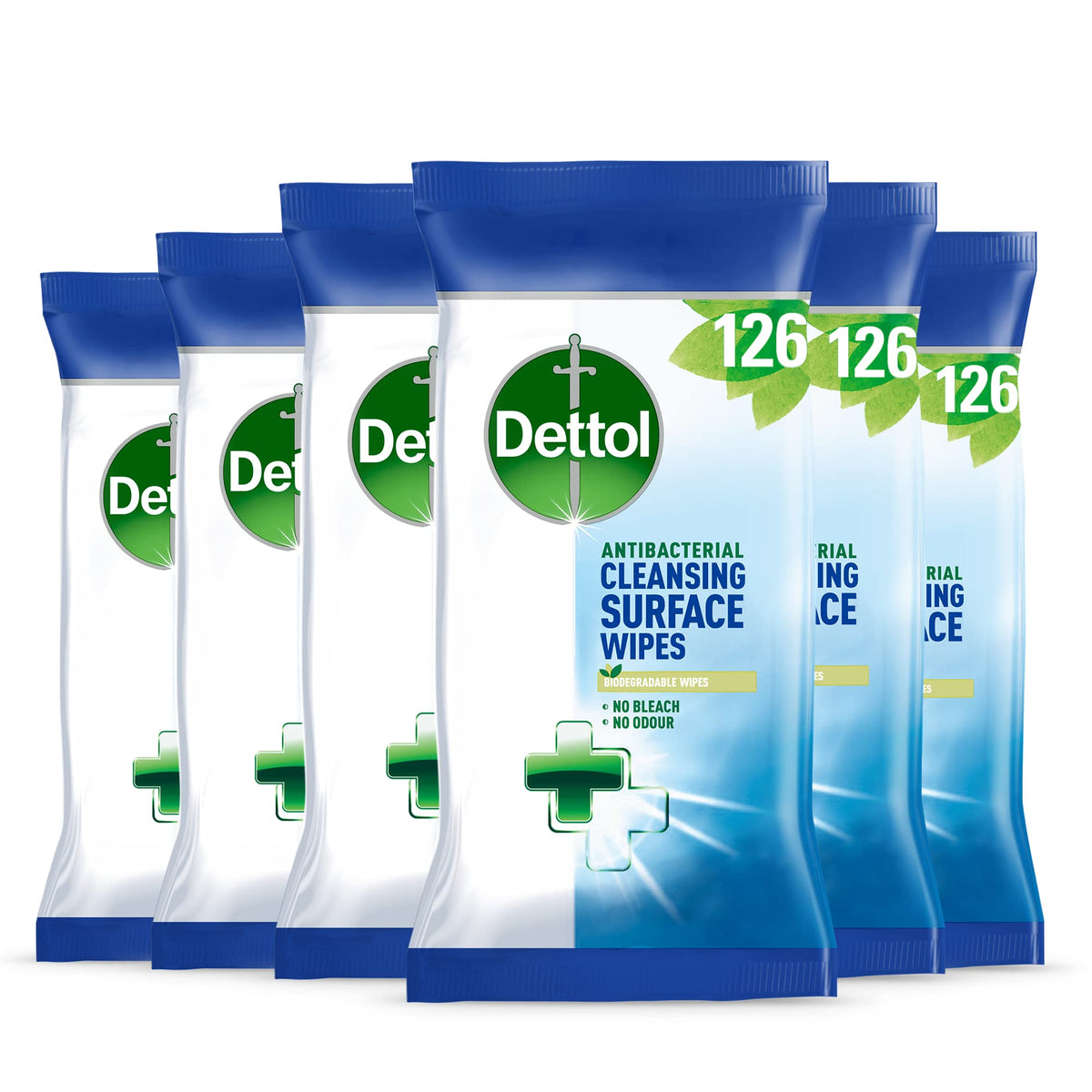 Dettol Antibacterial Cleaning Disinfectant Wipes, Biodegradable, Multipack of 6 x 126, Total 756 Wipes