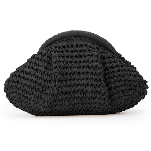 Emprier Dumpling Straw Clutch Purse for Women Cloud Purse Crossbody Shoulder Handbag Summer Beach Woven Bag, Black, One Size