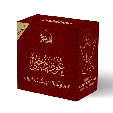Dukhni Oud Bakhoor Deluxe | 40 pcs Arabic Bukhoor Incense | Rich, Luxurious Eid, Ramadan Gift for men & women | Oudh agarwood for home fragrances | For Electric burner, coal and candle incense burner