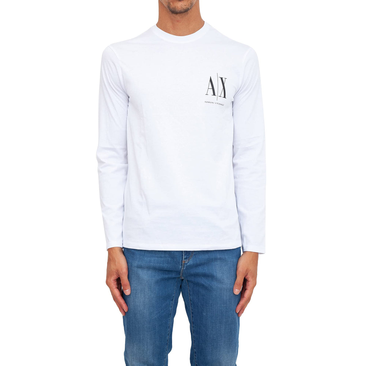 Armani Exchange Men's Long Sleeves, Front Print Logo T-Shirt, White, XXL