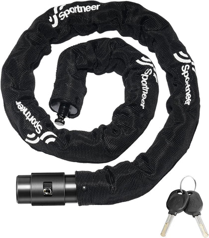 Sportneer Bike Lock Chain 8mm Dia Thick Motorbike Lock Heavy Duty Bicycle Lock Anti-Theft Uncuttable Cycle Lock High Security Portable with 2 Keys for Scooters, Mountain Bikes, Motorbikes?Ebikes