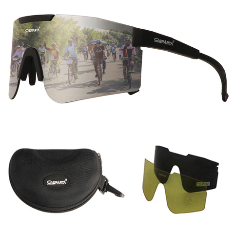 OUTDOORSPARTA Cycling Glasses(6. Black Temple, Silver Lens)