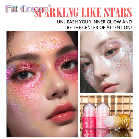 Roll-on Holographic Body Glitter Gel for Body Face Hair, Mermaid Makeup Festival Rave Accessories, Holographic Hair Glitter Gel, Festival Party Body Shimmer Glitter Makeup (Pink)