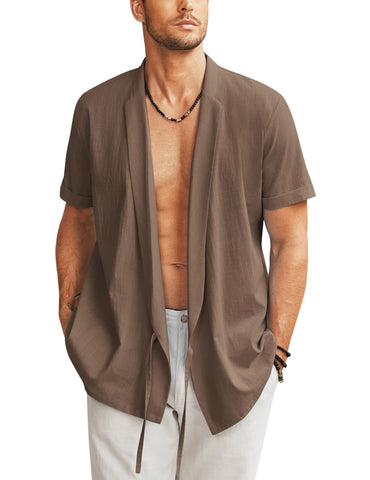 COOFANDY Kimono Men Casual Linen Open Front Cardigan Brown Japanese Style Kimono Robe Loose Fit