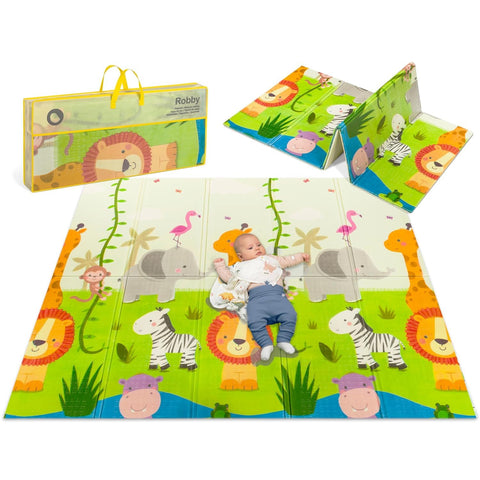 Lionelo Robby Large Reversible 2-in-1 Educational Play Mat and Play Space 180x200cm for Newborns, Certified Material Free from Harmful Chemicals, Lightweight, Foldable and Waterproof with Carrying Bag
