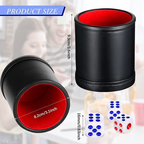Skylety 6 Pieces PU Leather Dice Cups PU Leather Dice Cup Set, Red Leatherette Felt Lining Quiet Shaker with 30 Dices for Craps Farkle Game