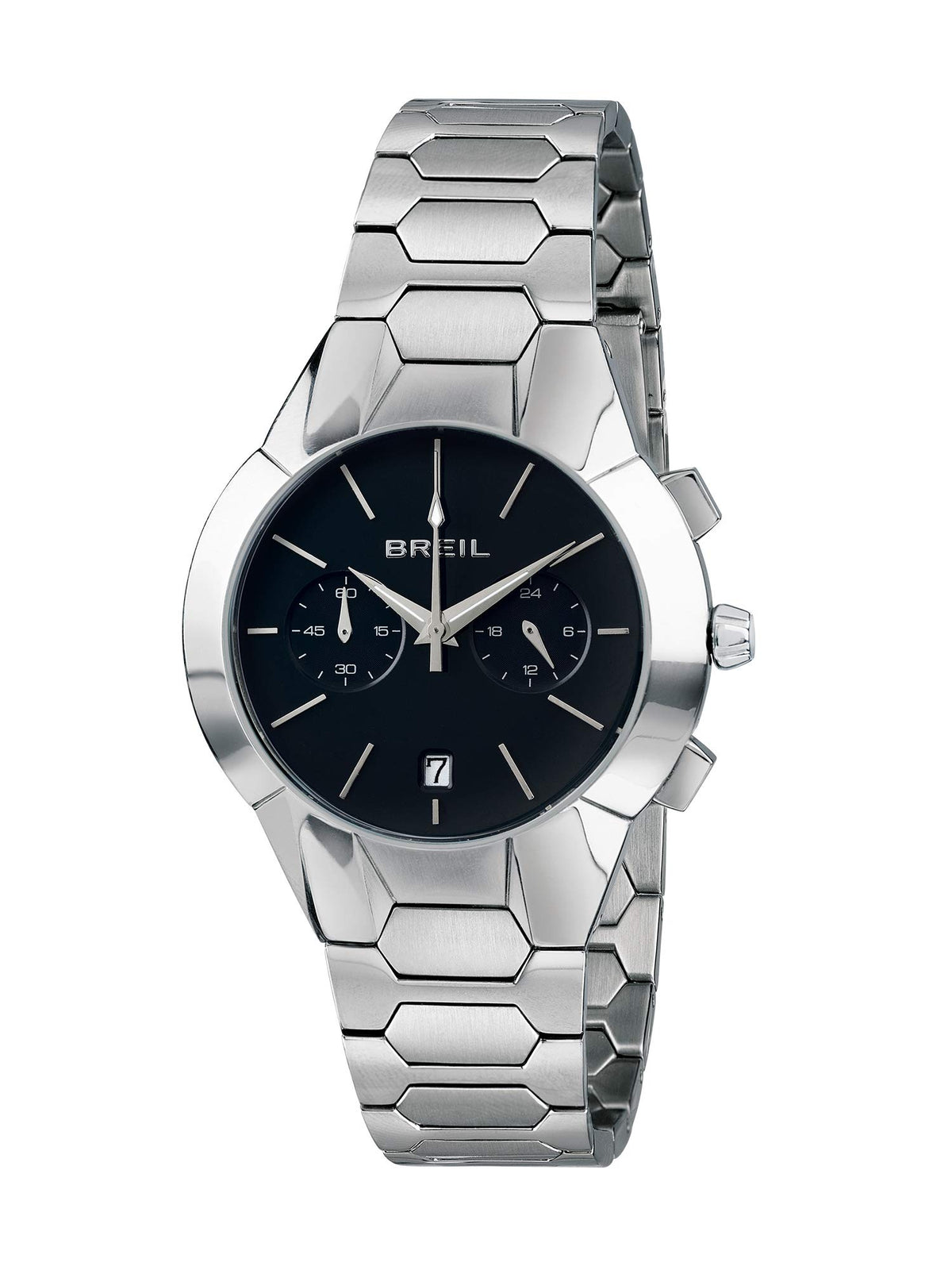 Breil - Men's Collection Watch New ONE TW1847 - Men's Water Resistant Chronograph - Steel Wrist Watch - TMI VK64 Movement - Black Dial and Steel Bracelet